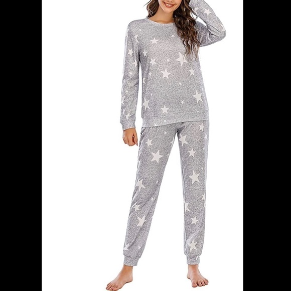 WHITE star two piece pajama set lounge wear - Picture 3 of 5